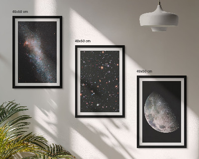Lot de 3 tableaux pour salon Espace galaxies étoiles lune