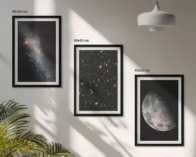 Lot de 3 tableaux pour salon motif espace galaxies étoiles et lune
