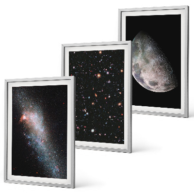 Lot de 3 tableaux pour salon Espace galaxies étoiles lune