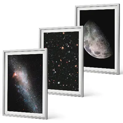 Lot de 3 tableaux pour salon motif espace galaxies étoiles et lune