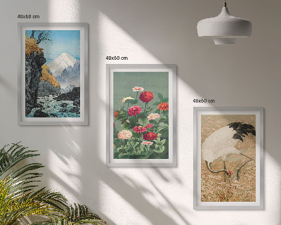 Lot de 3 tableaux pour salon Paysage de montagnes rivière fleurs grues