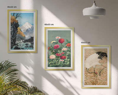 Lot de 3 tableaux pour salon Paysage de montagnes rivière fleurs grues