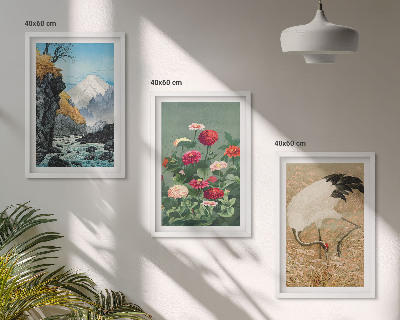 Lot de 3 tableaux pour salon Paysage de montagnes rivière fleurs grues