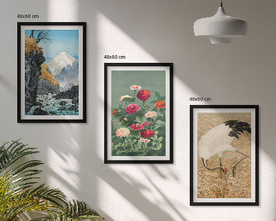 Lot de 3 tableaux pour salon Paysage de montagnes rivière fleurs grues