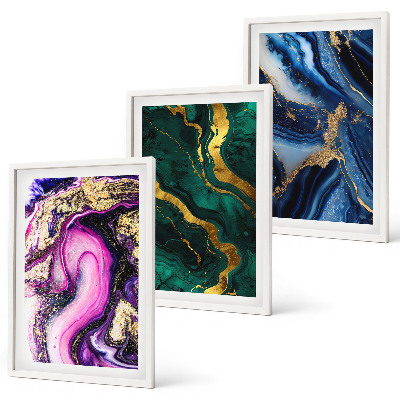 Lot de 3 tableaux pour salon Motifs abstraits rose-vert