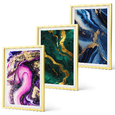 Lot de 3 tableaux pour salon Motifs abstraits rose-vert