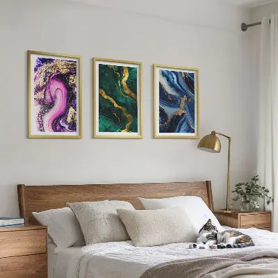 Lot de 3 tableaux pour salon à motifs abstraits rose et vert