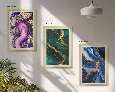 Lot de 3 tableaux pour salon à motifs abstraits rose et vert