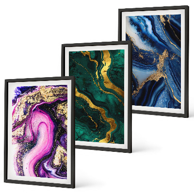 Lot de 3 tableaux pour salon Motifs abstraits rose-vert