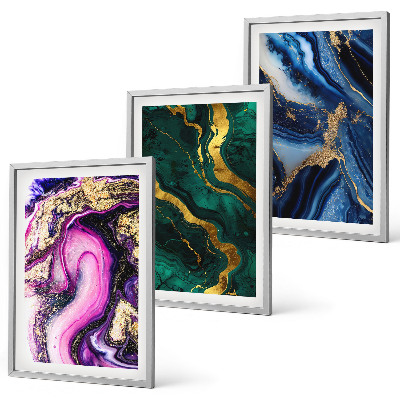 Lot de 3 tableaux pour salon Motifs abstraits rose-vert