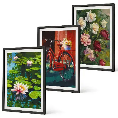 Cadre photo mural représentant des lys dans le jardin avec des fleurs colorées
