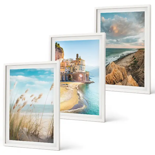 Lot de 3 tableaux pour salon représentant des paysages de plage, de falaises et de ville