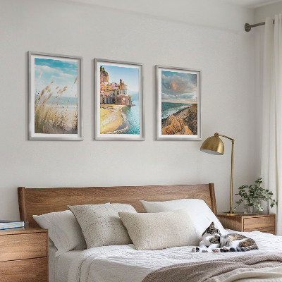 Lot de 3 tableaux pour salon Paysages plage falaises ville