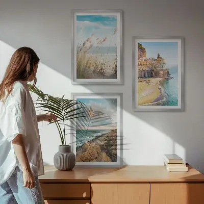 Lot de 3 tableaux pour salon représentant des paysages de plage, de falaises et de ville