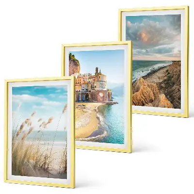Lot de 3 tableaux pour salon représentant des paysages de plage, de falaises et de ville