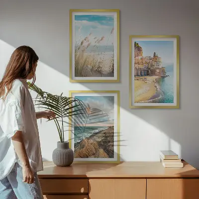 Lot de 3 tableaux pour salon représentant des paysages de plage, de falaises et de ville