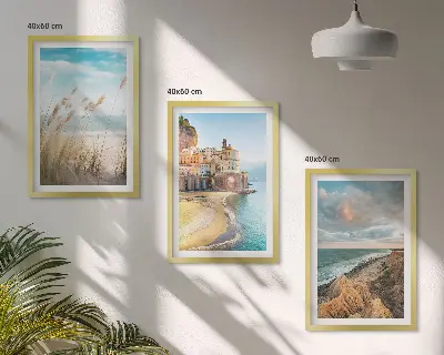 Lot de 3 tableaux pour salon représentant des paysages de plage, de falaises et de ville