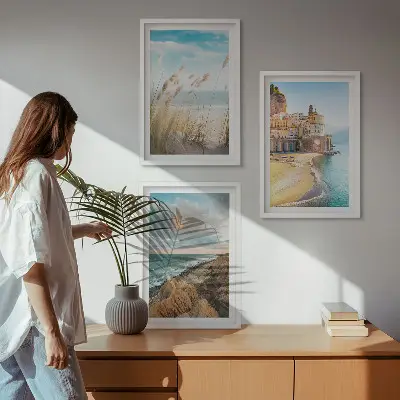 Lot de 3 tableaux pour salon représentant des paysages de plage, de falaises et de ville
