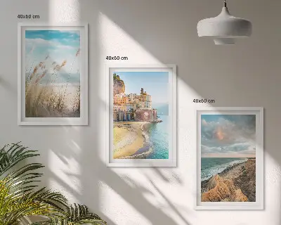 Lot de 3 tableaux pour salon représentant des paysages de plage, de falaises et de ville