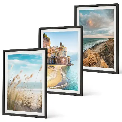 Lot de 3 tableaux pour salon représentant des paysages de plage, de falaises et de ville