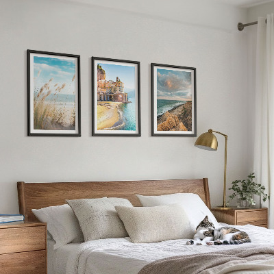 Lot de 3 tableaux pour salon Paysages plage falaises ville