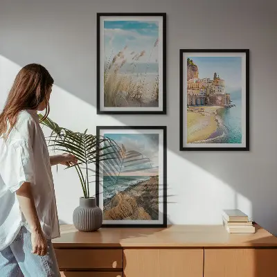 Lot de 3 tableaux pour salon représentant des paysages de plage, de falaises et de ville
