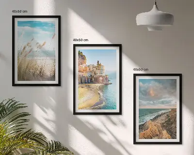 Lot de 3 tableaux pour salon représentant des paysages de plage, de falaises et de ville