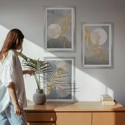 Cadre photo mural avec motifs abstraits de vagues et cercles