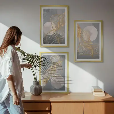Cadre photo mural avec motifs abstraits de vagues et cercles