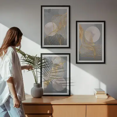 Cadre photo mural avec motifs abstraits de vagues et cercles