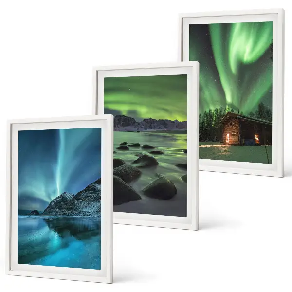 Cadre photo mural paysages d'hiver avec aurores boréales