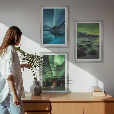 Cadre photo mural paysages d'hiver avec aurores boréales