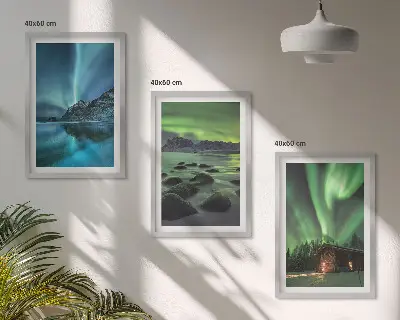 Cadre photo mural paysages d'hiver avec aurores boréales