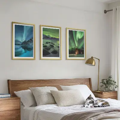 Cadre photo mural paysages d'hiver avec aurores boréales
