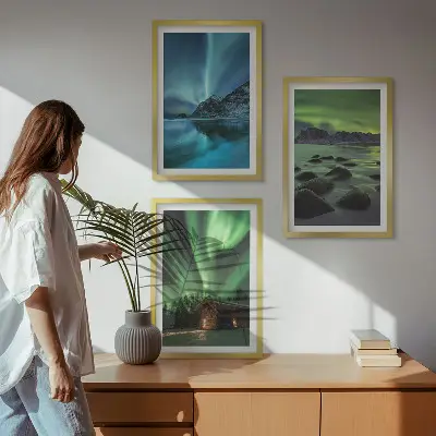 Cadre photo mural paysages d'hiver avec aurores boréales