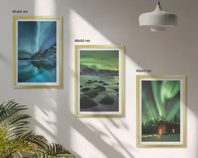 Cadre photo mural paysages d'hiver avec aurores boréales