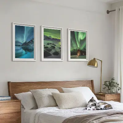 Cadre photo mural paysages d'hiver avec aurores boréales