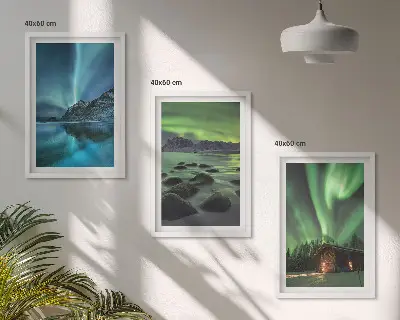 Cadre photo mural paysages d'hiver avec aurores boréales