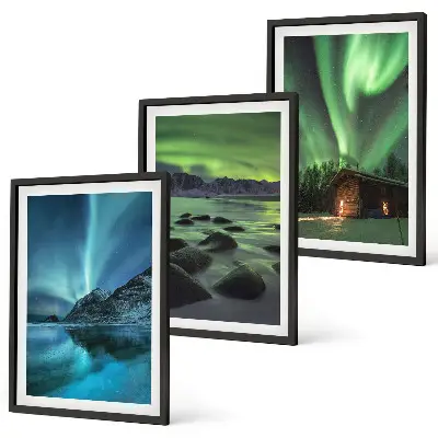 Cadre photo mural paysages d'hiver avec aurores boréales