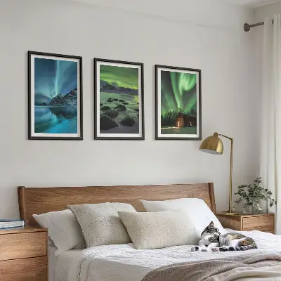 Cadre photo mural paysages d'hiver avec aurores boréales