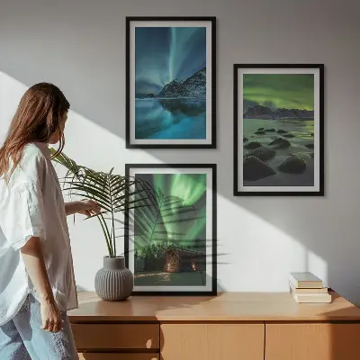 Cadre photo mural paysages d'hiver avec aurores boréales