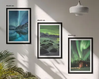 Cadre photo mural paysages d'hiver avec aurores boréales