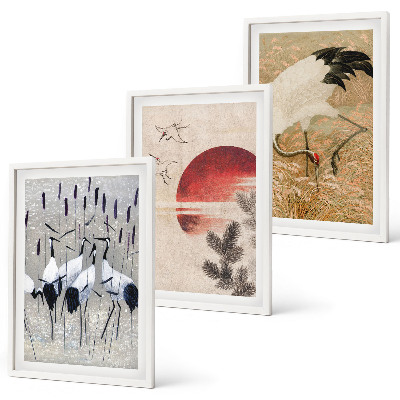 Lot de 3 tableaux pour salon Paysage de grues japonaises