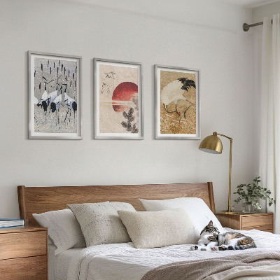 Lot de 3 tableaux pour salon Paysage de grues japonaises