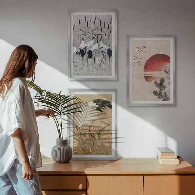 Lot de 3 tableaux pour salon Paysage de grues japonaises
