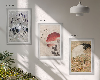 Lot de 3 tableaux pour salon Paysage de grues japonaises