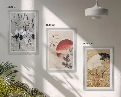 Lot de 3 tableaux pour salon représentant un paysage de grues japonaises