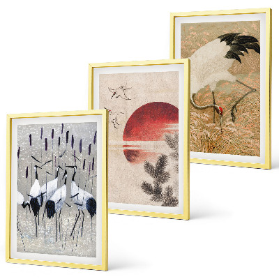 Lot de 3 tableaux pour salon Paysage de grues japonaises