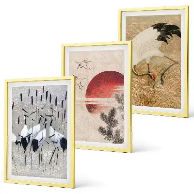 Lot de 3 tableaux pour salon représentant un paysage de grues japonaises