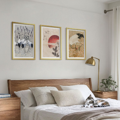 Lot de 3 tableaux pour salon Paysage de grues japonaises